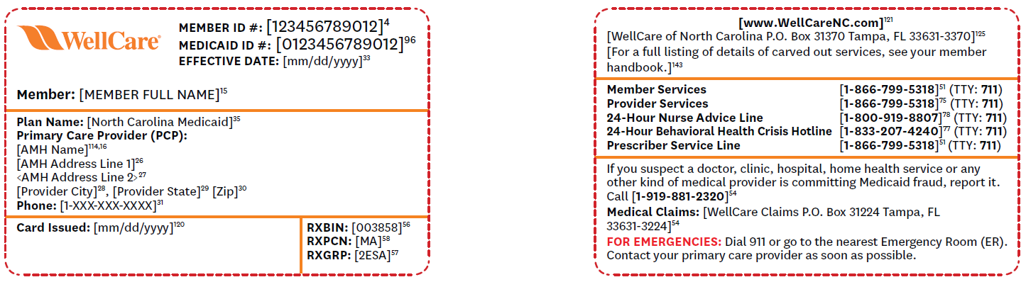 Ejemplo de tarjeta de ID de miembro de WellCare